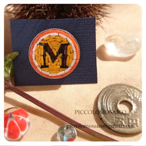 micro mosaic brooch letter M